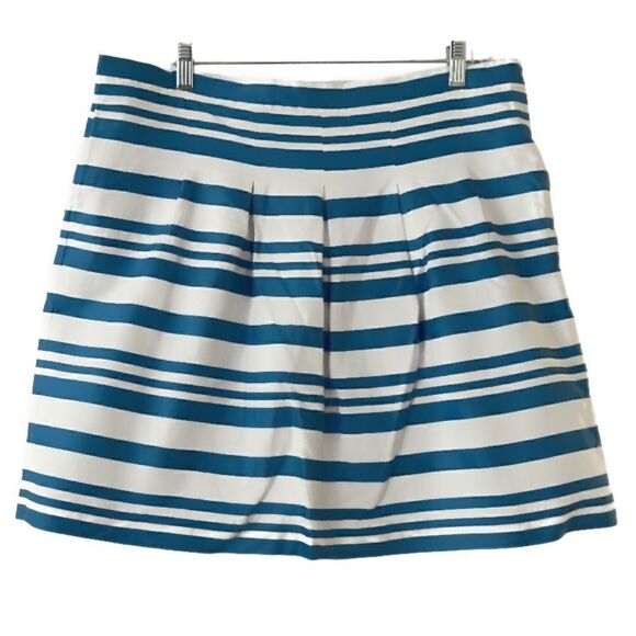 Ann Taylor LOFT Blue White Striped A-Line Pleated Mini Skirt Size 14 - Picture 1 of 7